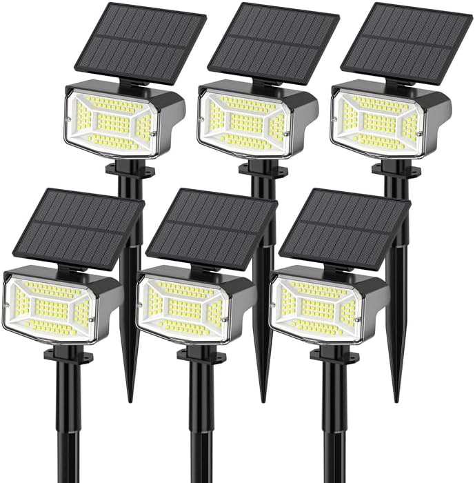Solar Spot Lights Outdoor, 92 LEDs Landscape Lighting with 3 Lighting Modes and Auto On/Off, IP67 Waterproof Spotlights, Outdoor Solar Lights for Yard Garden, 6 Pack (Cool White)
