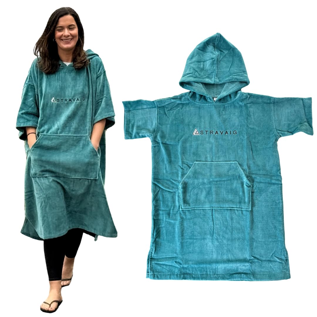 Stravaig Towelling Poncho for Adults and kids - Easy Changing Towelling Robe for Swim, Surf, Wild Swimming, Beach (Teal, L-XL)