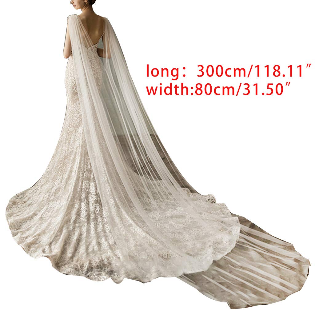 GUMEI Velo de Novia Mujer, Tul, Catedral, hasta el Suelo, Capas de Boda, Hombro, joyería de Cristal de imitación, Apliques Florales, Capa Larga para Novia