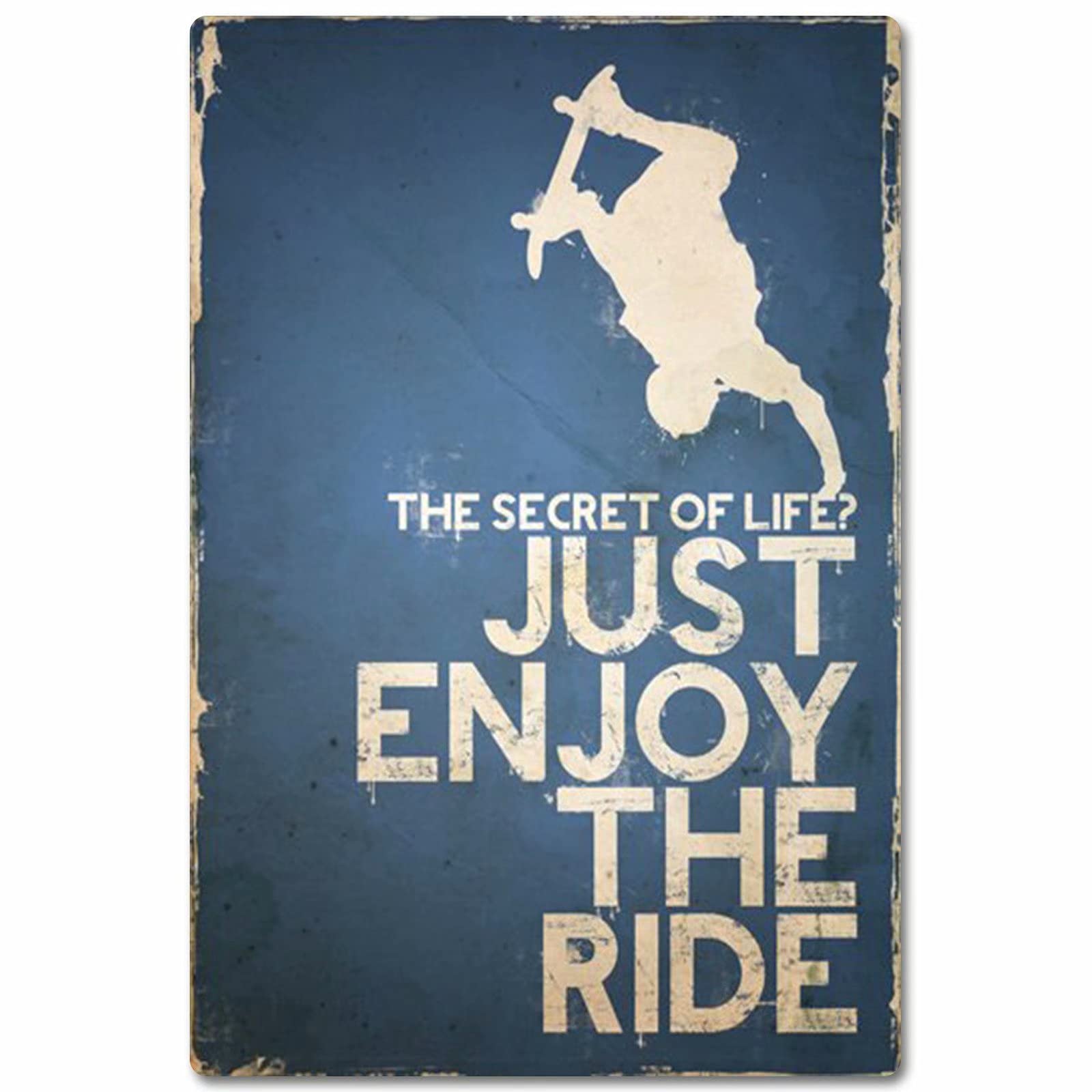 FJQWKLF Skateboard Boy Metal Posters Sports Wall Decor Metal Signs Bathroom Decor Club Decor The Secret Of Life Just Enjoy The Ride Bedroom Decor Plaque 8x12 Inches