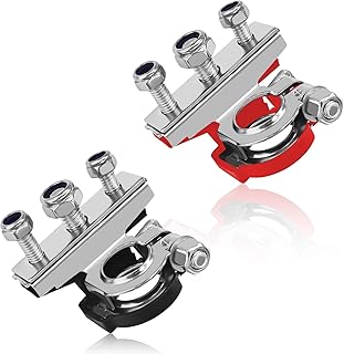 2PCS Battery Terminal Connectors Car Battery Terminals Top Post, Heavy Duty Battery Terminals Positive and Negative Set, Universal 12V Battery Post Connectors with 3 Cable Terminals