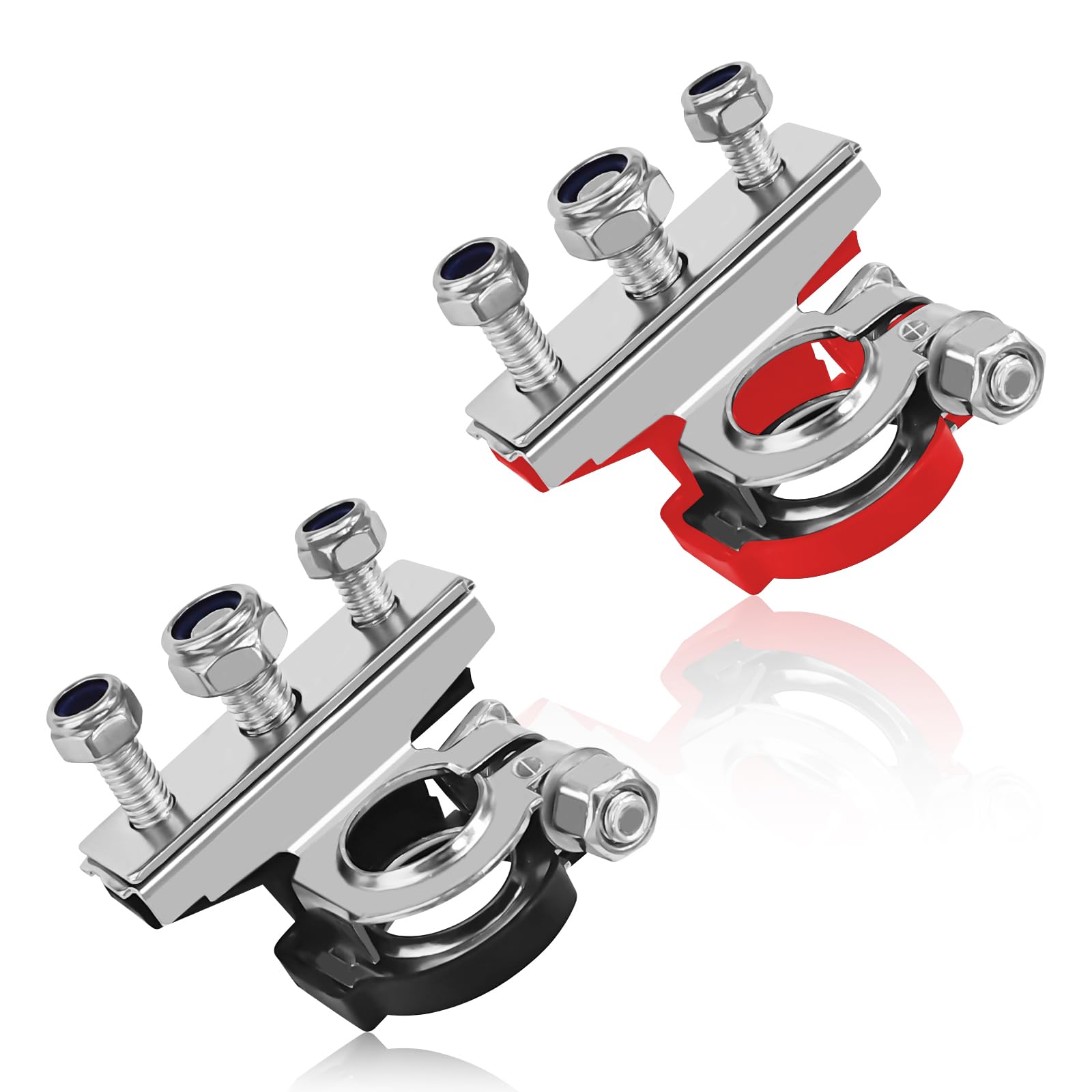 2PCS Battery Terminal Connectors Car Battery Terminals Top Post, Heavy Duty Battery Terminals Positive and Negative Set, Universal 12V Battery Post Connectors with 3 Cable Terminals