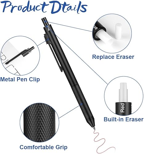 Miniatura 3 de AUAUY Juego de lápices mecánicos de metal de 0.028 in, 3 lápices mecánicos artísticos con 3 tubos de repuestos de plomo HB y 1 borrador rectangular