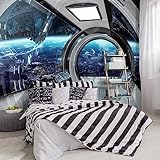 YIHWM -3D Capsule Space Fabric Wallpaper Living Room Bedroom Bathroom Boys Girls Children's Room Spaceship Large Mural- 91'x65'（ not Peel and Stick）