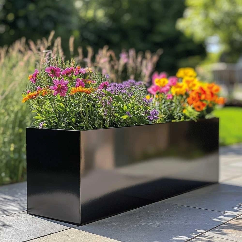 Tulipy 1.2m/1m/75cm/70cm Zinc Galvanised Trough Planter | No Assembly Needed | Lightweight (Platinum Black, L75cm x W32cm x H32cm)