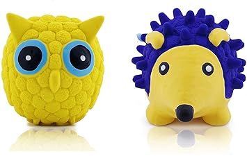 Woofy Box Combo of 2 Rubber, Latex Cute Squeaky Rubber Hedgehog and Owl Shape Toy for Puppy and Cat - Small