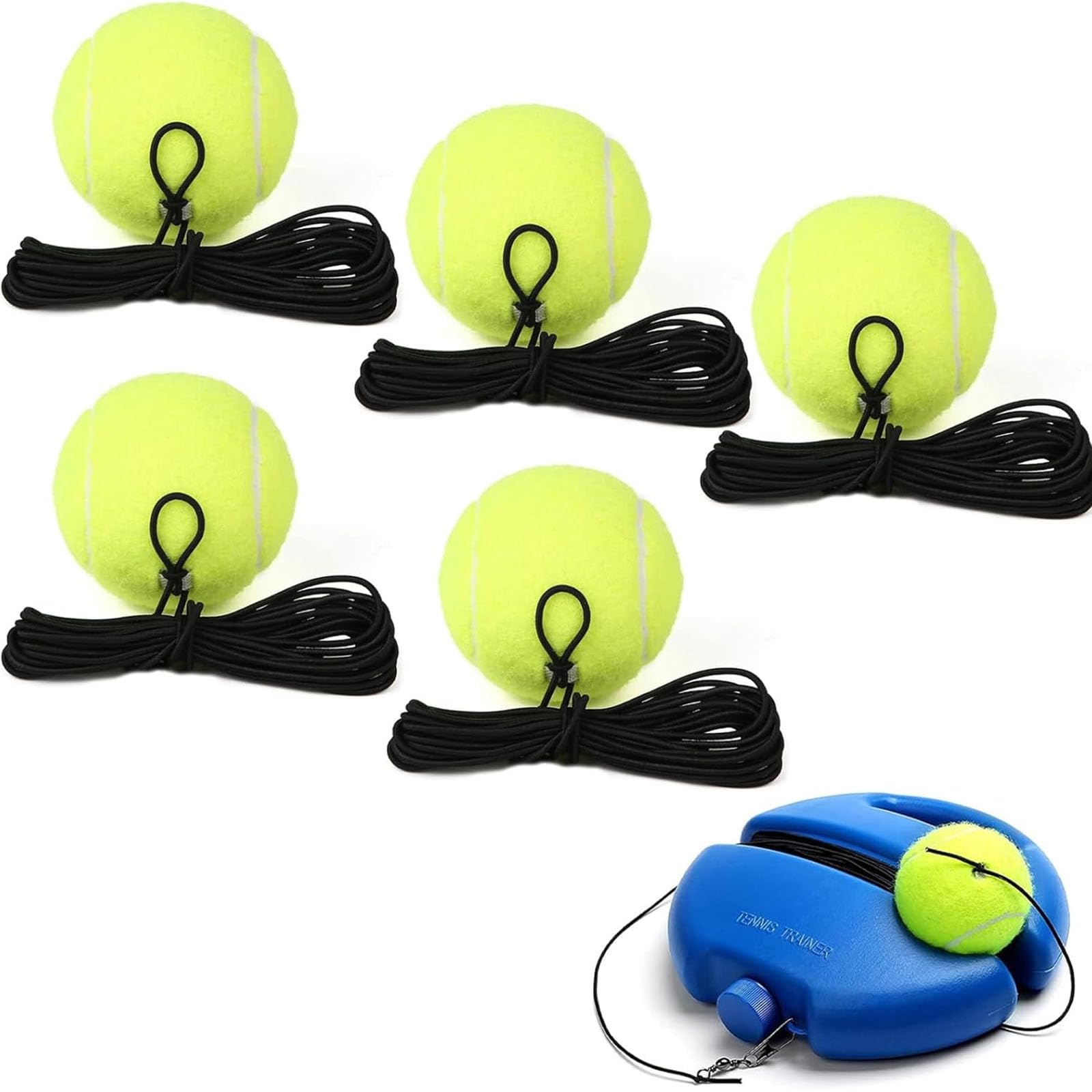 Premium Tennis Buddy, Tennis Trainer Rebound Ball Set with Base and Balls, Beginners Portable Self Practice, Tennis Ball Self Training Tool for All Ages 5balls
