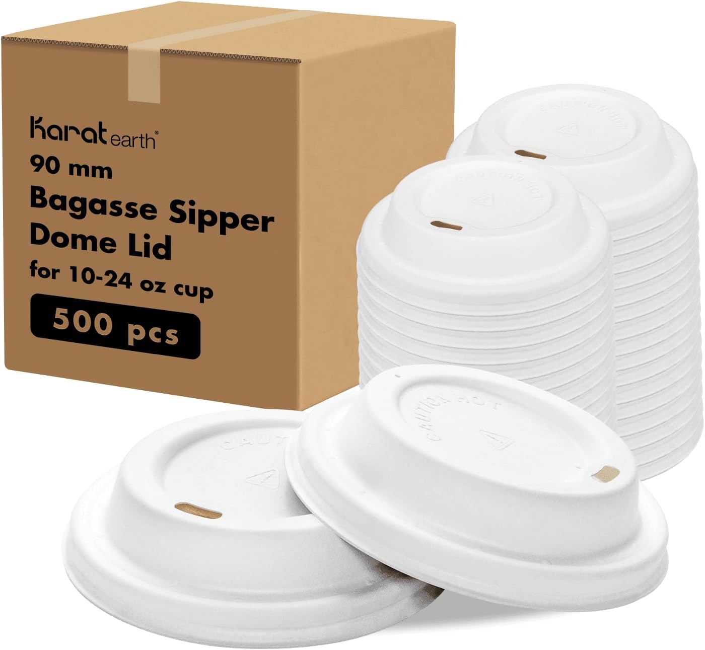 KARAT EARTH KE-BDL516W 90mm PFAS Free Bagasse Sipper Dome Lid for 10-24 oz. Hot Cup, White - Case of 500 pcs