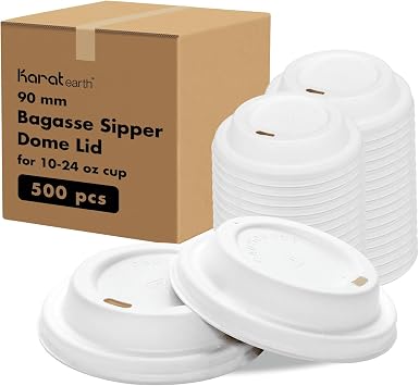 KARAT EARTH KE-BDL516W 90mm PFAS Free Bagasse Sipper Dome Lid for 10-24 oz. Hot Cup, White - Case of 500 pcs
