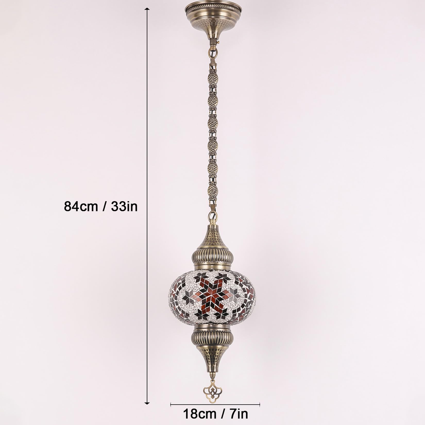 Lampada a Sospensione in Mosaico Turco da 7 Pollici, Lampade da Soffitto Marocchine, Lampadario Bohemien per Ingresso, Cucina, Soggiorno, Balcone, caffè, Bar,Marrone