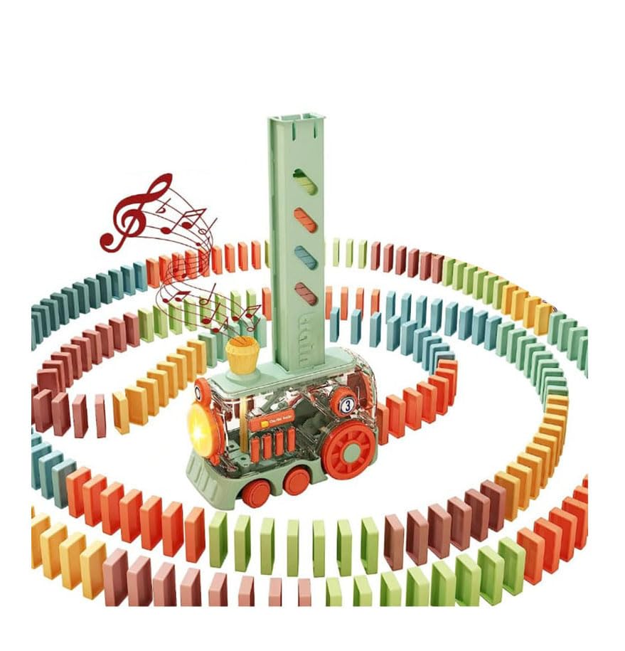 200 PCS Automatic Dominoes Train Set with Lighting Sound Effects, Creative Dominos Game Toy for Kids Boys and Girls Age 3-8 (Yellow)…