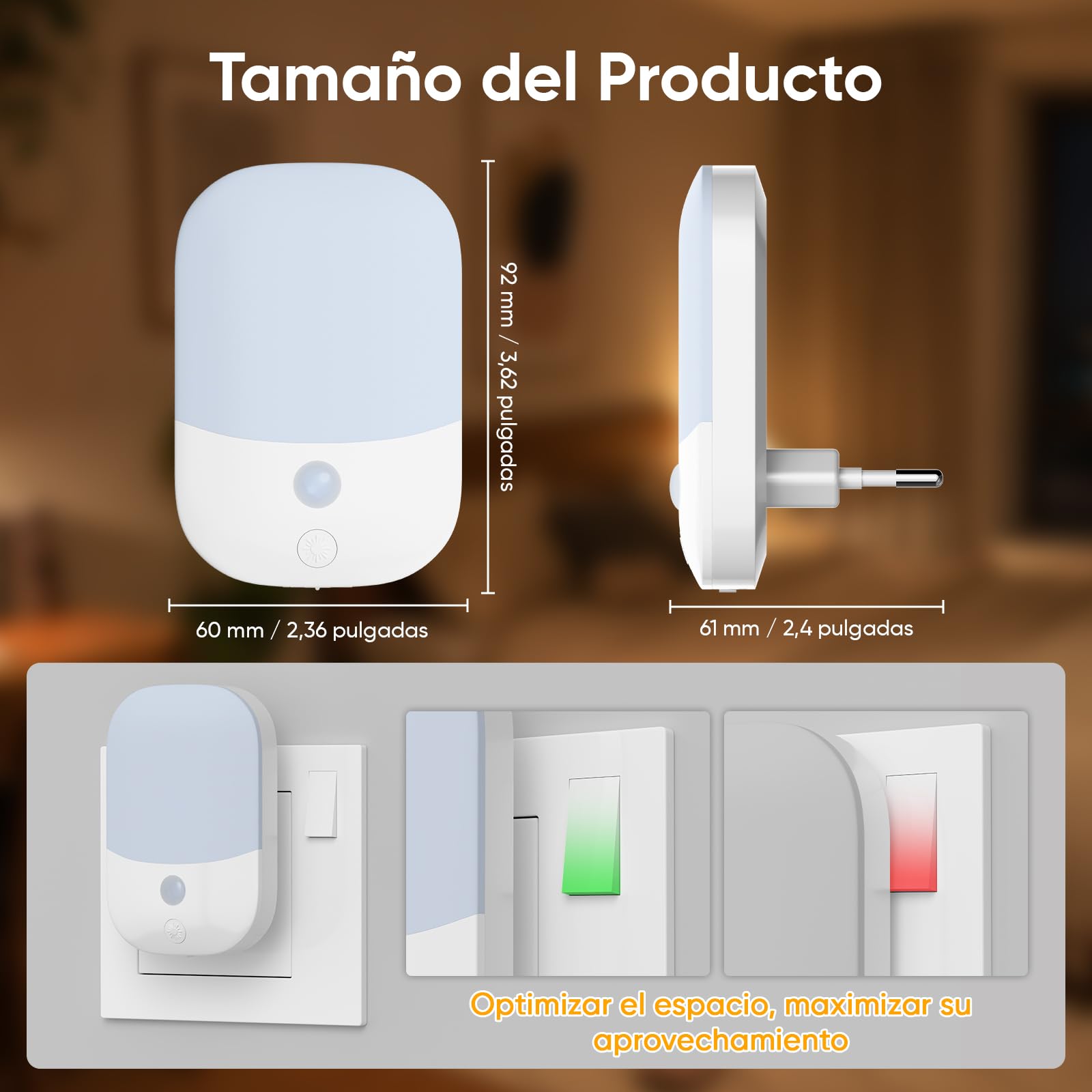 Suright 2 Piezas Luz Nocturnas infantil con Enchufe, Sensor de Luz Inteligente Crepuscular, 5 Brillos Regulables, 3 Modos, Blanca Cálida Lámpara Noche para Habitación Bebé, Escalera, Cocina, 0,3W