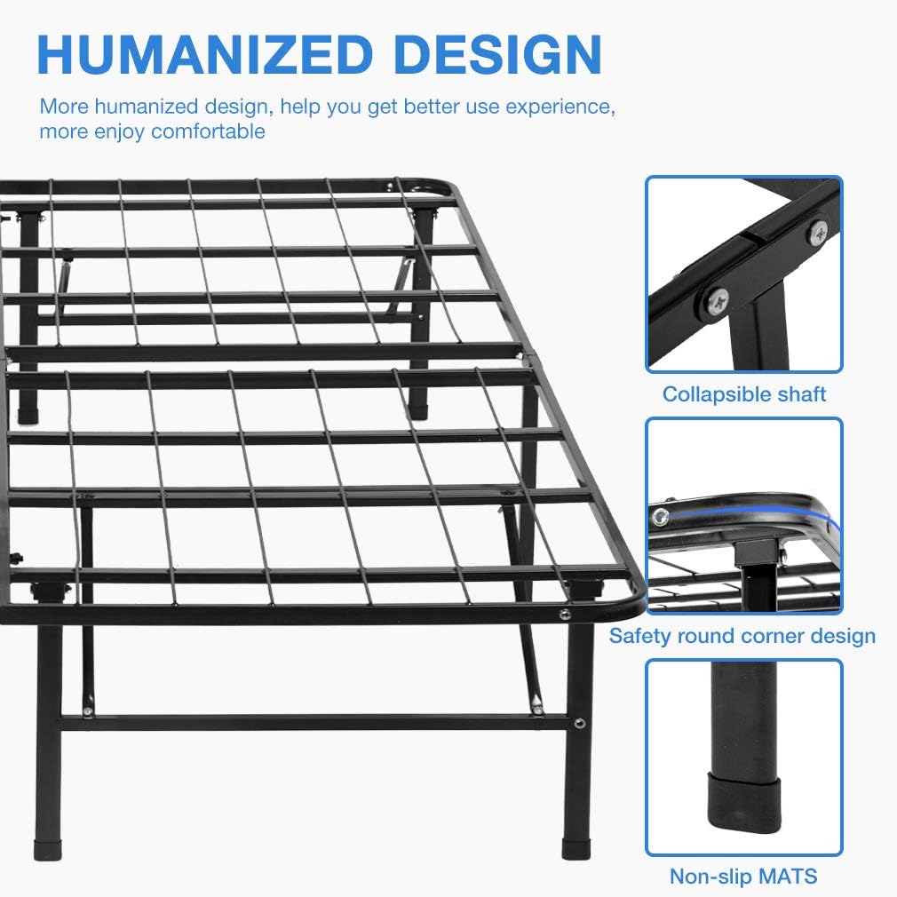 FDW Black Metal Bed Frame Platform Twin Size 14 Inch Heavy Duty Steel Box Spring Mattress Foundation with Storage