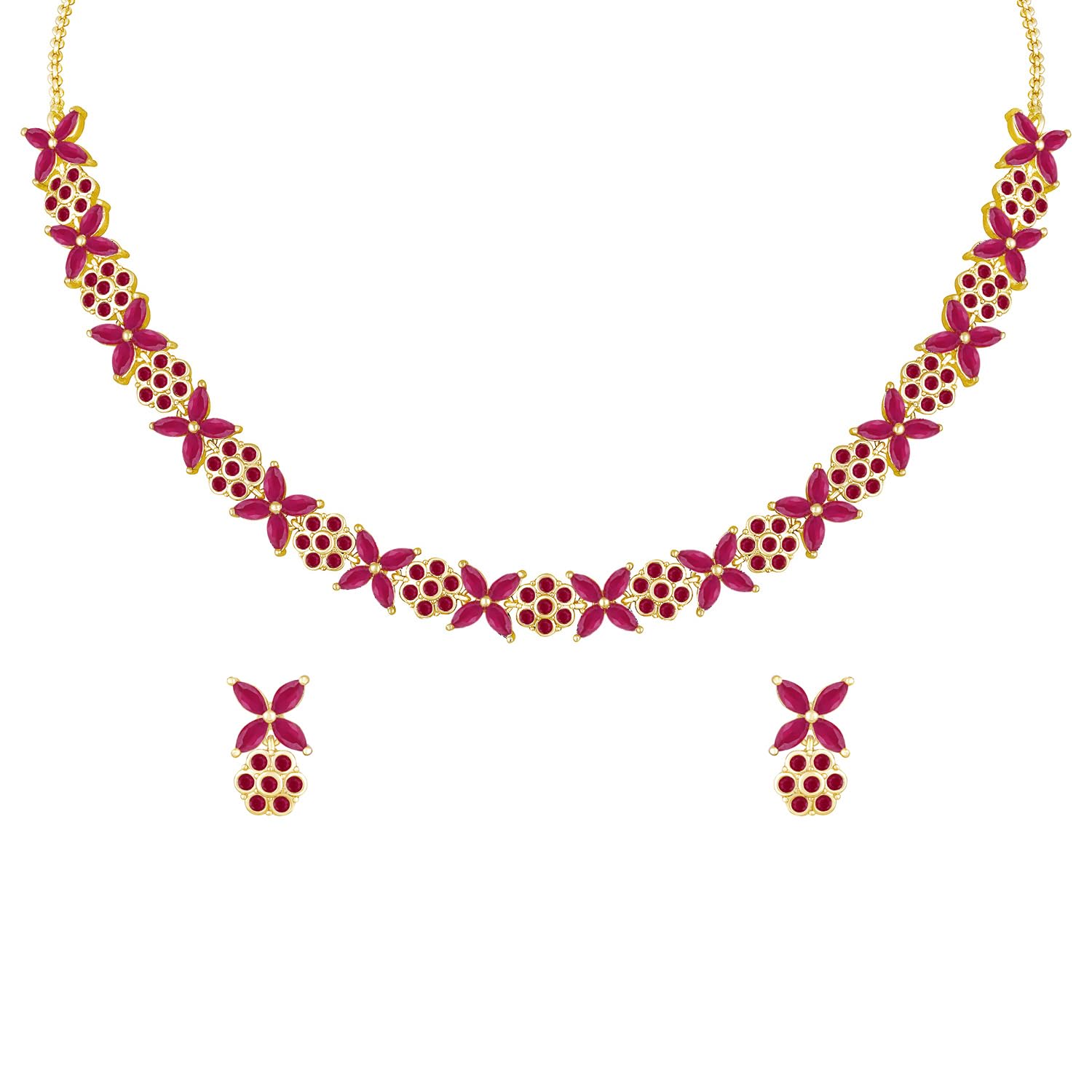 Peora Gold Plated Cubic Zirconia Studded Rani Pink Floral Shape Choker Necklace with Drop Earring Fashion Jewellery Set for Women & Girls (B0CC9X5BGK) Amazon Price History, Amazon Price Tracker