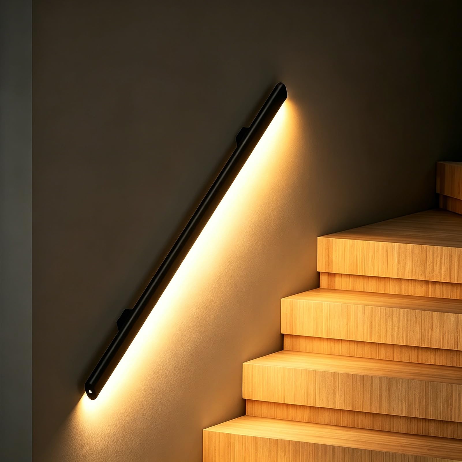 LED Lighting Stair Handrails with Connector, Safety Sensor Activated Handrail Light, Aluminum Alloy Stair Railing for Porch Entrance Entry Way(Left Warm Light,11.5ft/3.5m)