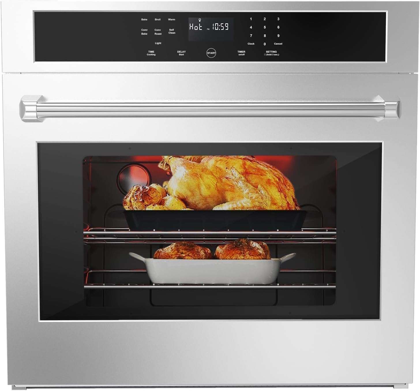 Wall Oven 30 Inch, 4.8 Cu.ft Built-in Single Convection Oven with Broil, Bake, Roast, LED Touch Control, Self-Cleaning, Timer, Muti-Function Electric Wall Ovens for Kitchen Cabinetry