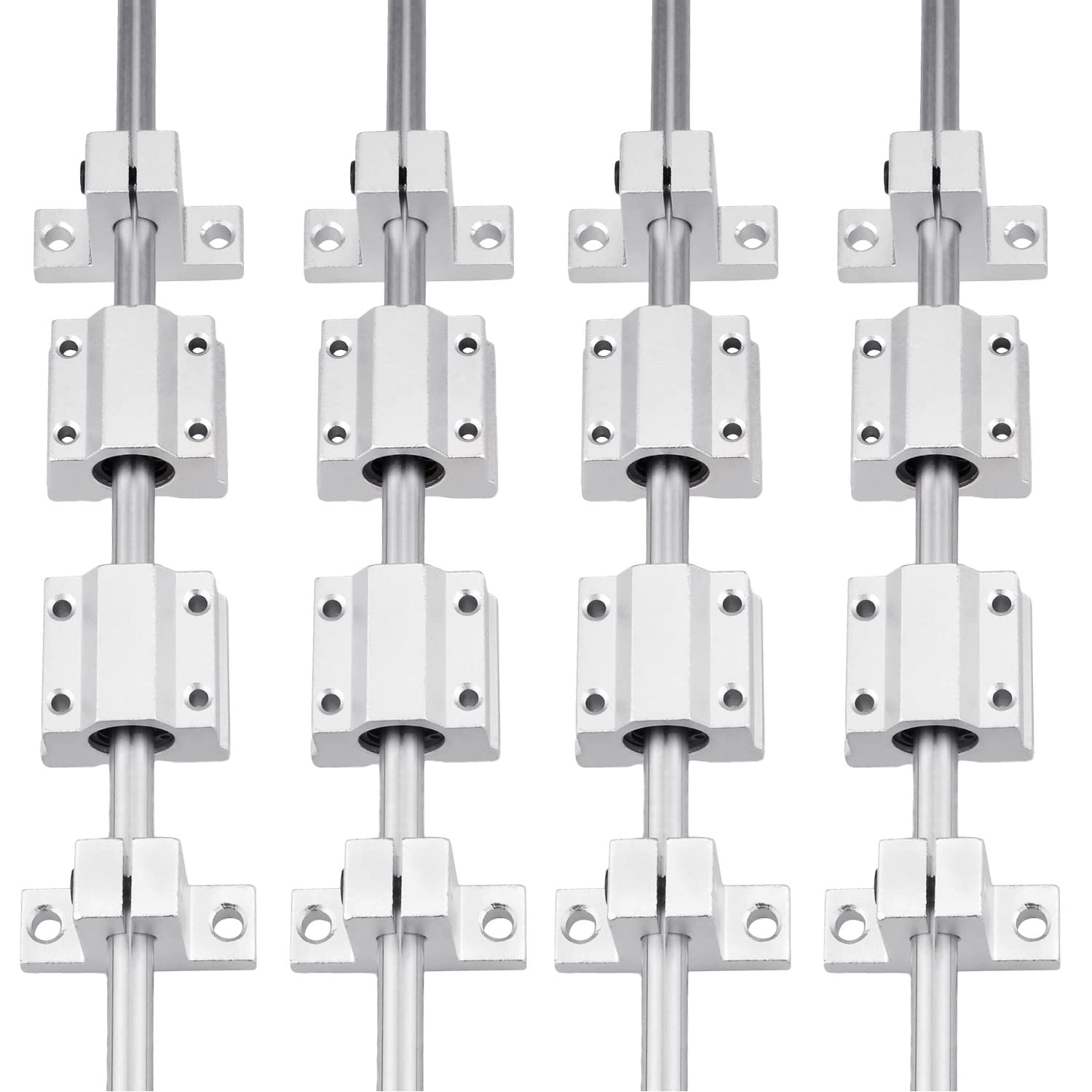 [20pcs / Pack] 8mm Linear Motion Rod Shaft Guide Set,4X 400mm Linear Motion Rod Shaft Guide,8pcs Linear Slide Blocks and 8pcs SK8 Rod Rail Support for 3D Printer and DIY CNC Parts