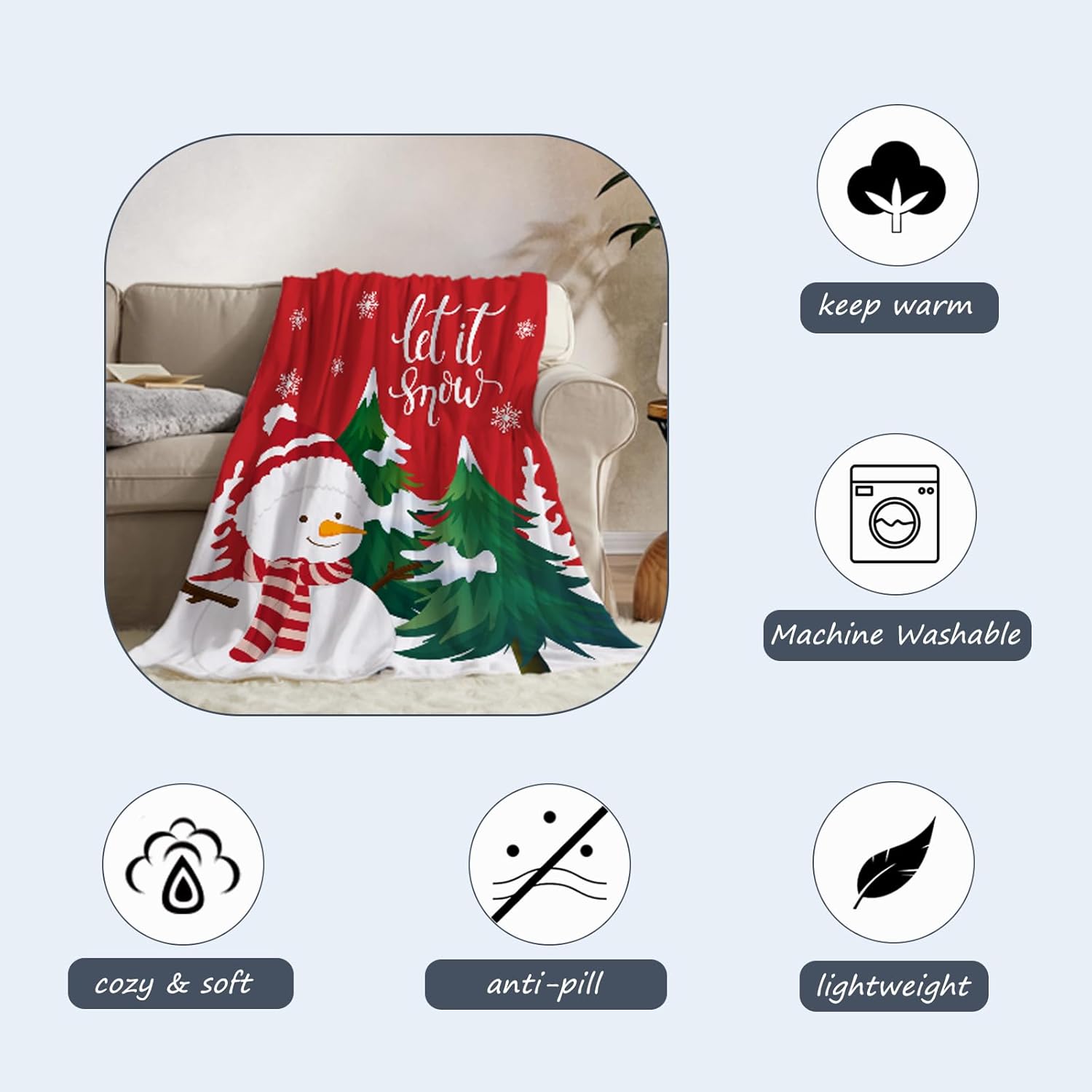 Neatee Living Christmas Throw Blanket Twin Size Red Christmas Tree Snowman Blanket Xmas Winter Holiday Blanket Couch Sofa Bed Soft Lightweight Fuzzy Plush Fleece Blankets and Throws 60x80