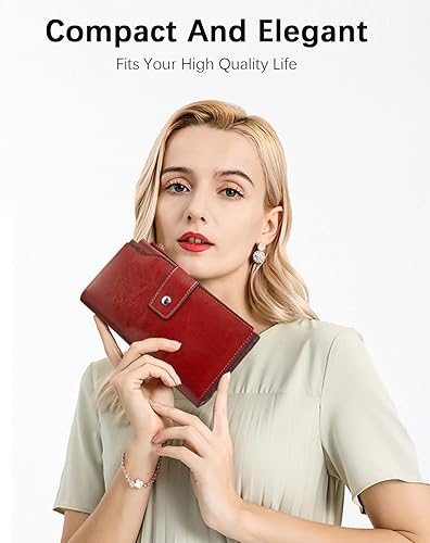 Miniatura 4 de BOSTANTEN Carteras de cuero para mujer con bloqueo RFID de gran capacidad tarjetero triple para mujer