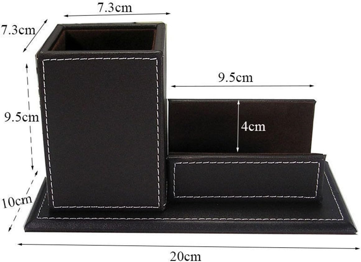 KINGFOM PU Leather Desk Organizer and Accessories, Pencil Holder for Desk with Business Cards Stand, School Office Supplies Collection Caddy Black image 3