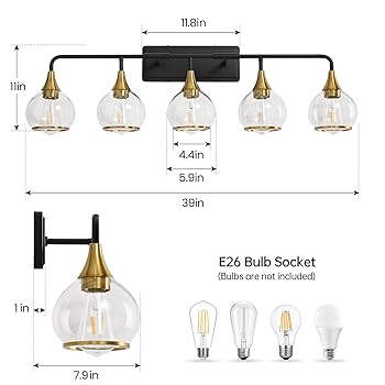 HAHZT Black and Gold Bathroom Vanity Light 5-Lights Bathroom