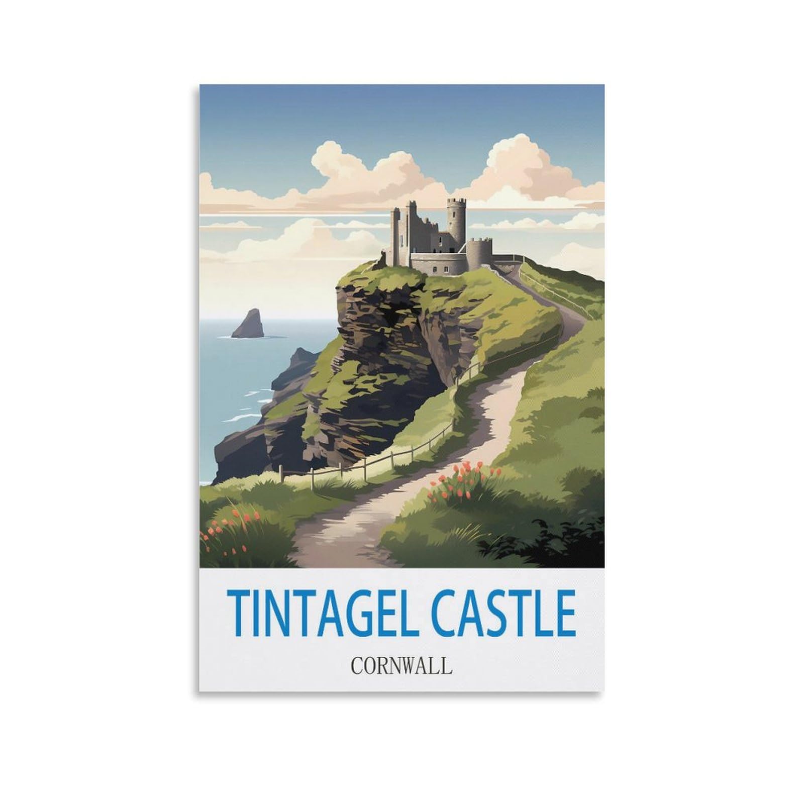 Fzyuen Unframe-Style Tintagel Castle Cornwall Vintage Travel Poster 08X12inch(20X30cm) Canvas Wall Art Prints For Wall Decor Room Decor Bedroom Decor