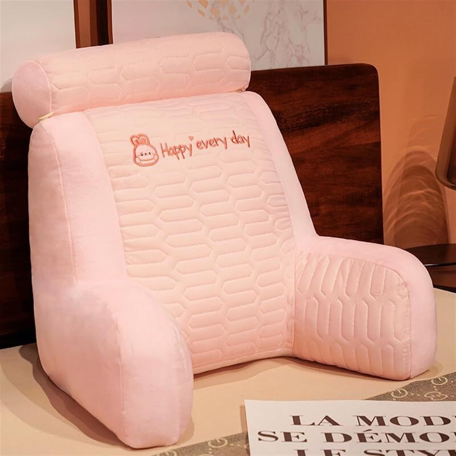 MYXJX back support cushion, Large Backrest Waist Pillows Triangle Reading Relax Sofa Support can Removed and Washed(Pink,55 * 50CM)