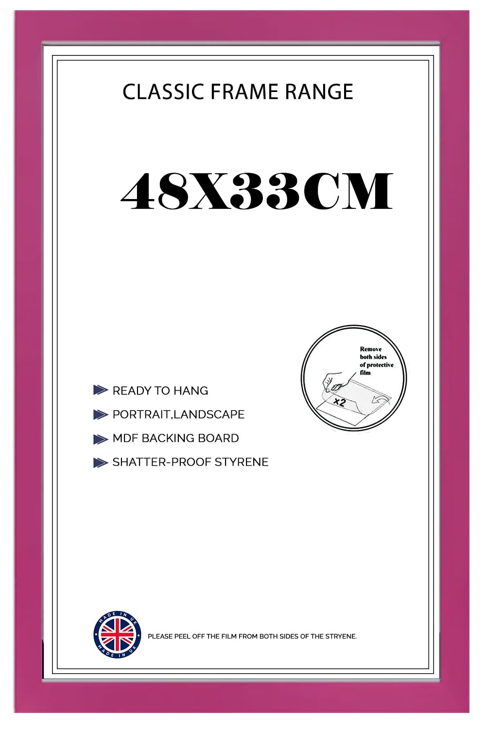 Poster Frame 33x48cm MDF Wood with Shatterproof Acrylic Front 18x12'' Picture Frame for Posters, Photos & Prints, Portrait & Landscape Display- Pink