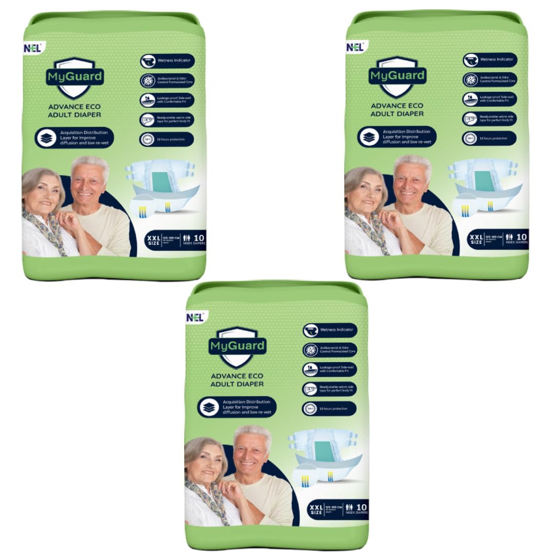 Myguard Eco Unisex Adult Diaper Tape Style Double Extra Large Size | Waist (125-165 cm|49”- 64”) | 16 hr Absorption-Protection | Unisex with Wetness Indicator | XXL30 Pcs Adult Diapers - XXL (30 Pieces)-image-17