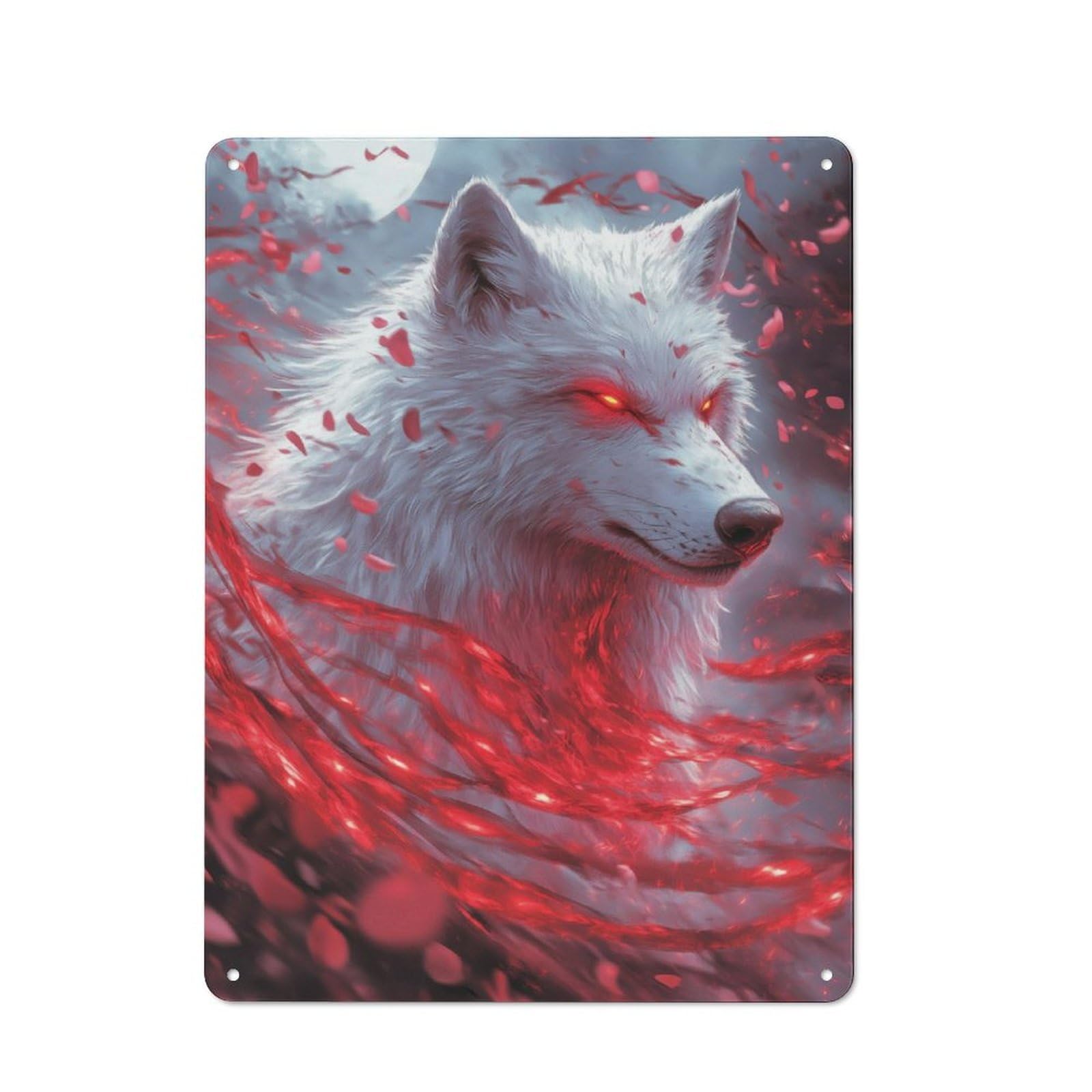 Junmoney White Wolf With Red Eyes 40X30cm Retro Metal Plaque With For Garage Or Workshop, Housewarming Present For People Styling Garage And Workshop