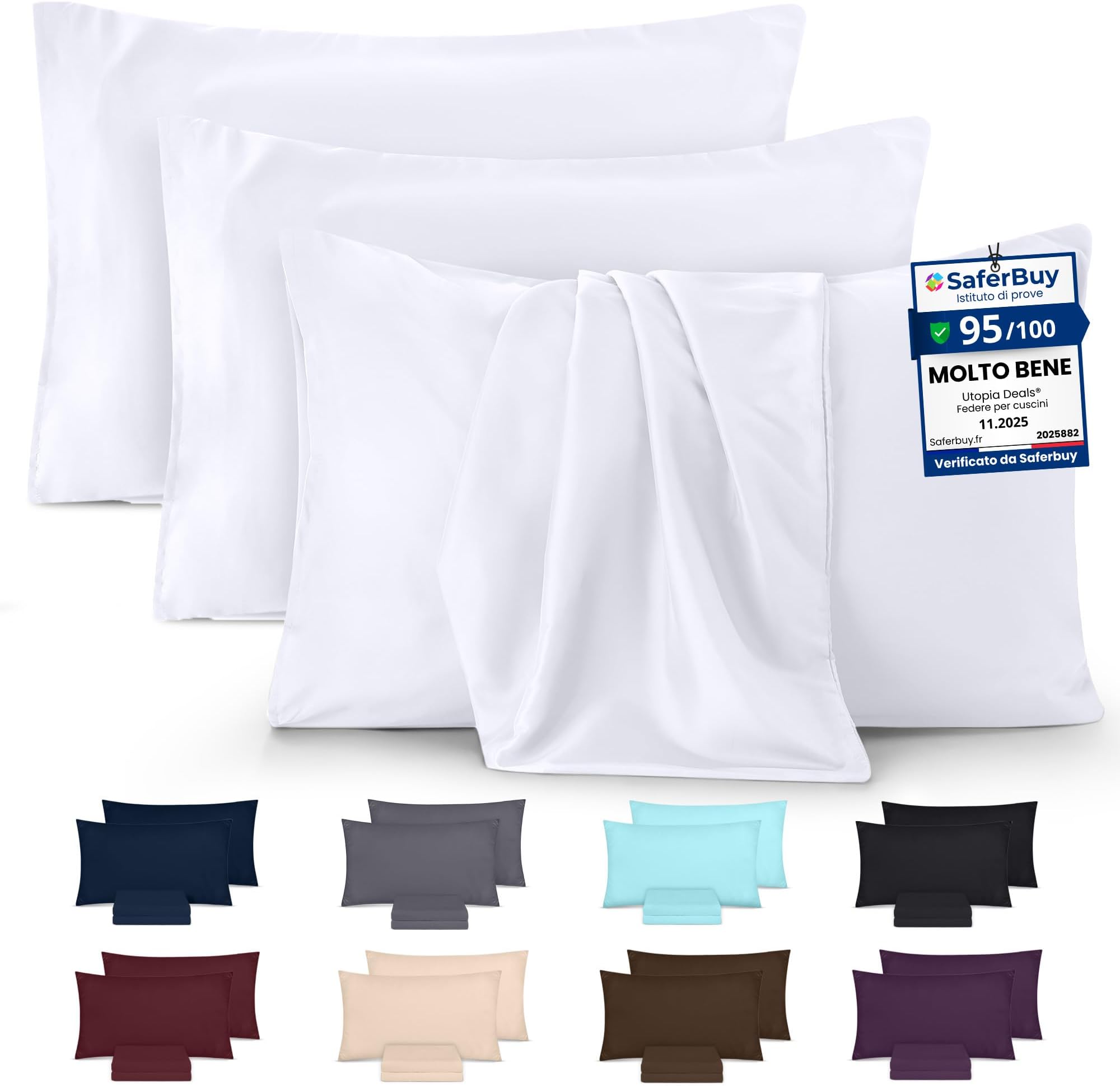 Utopia Bedding Set of 4 Pillow Cases - White Pillow Cases (50 x 75 cm) - Soft Brushed Polyester Microfibre Pillow Cover with Envelope Closure