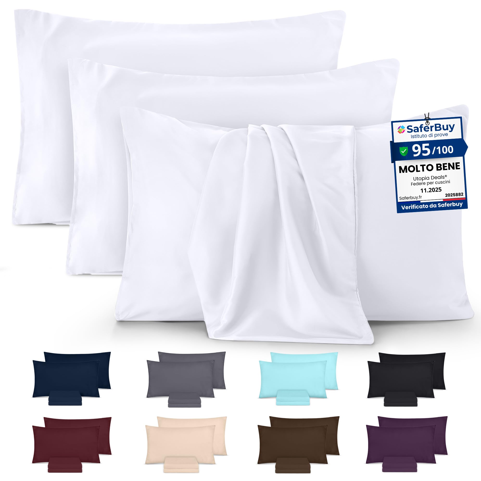 Utopia Bedding Set of 4 Pillow Cases - White Pillow Cases (50 x 75 cm) - Soft Brushed Polyester Microfibre Pillow Cover with Envelope Closure