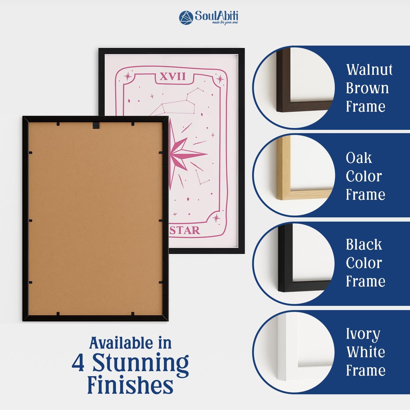 SoulAbiti Pink Tarot Arcana Triptych set of 3 Framed Wall Print 12x18 inch Dark Brown Frame Plexi-Glass Spiritual Art ready to hang for living room bedroom office decor 3
