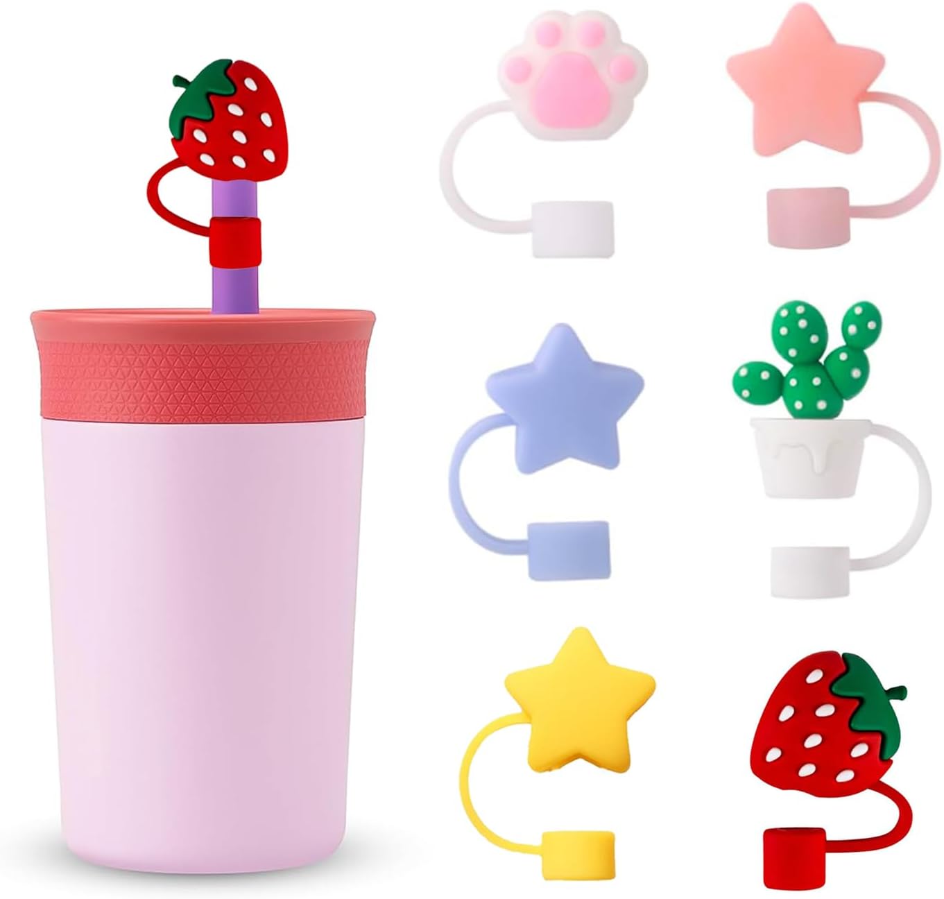 6pcs Straw Cover Cap for Owala Kids Cup, Dust-Proof Drinking Silicone Straws Reusable Straws Tips Lids,12mm 0.47in Lid Accessories (6pcs)