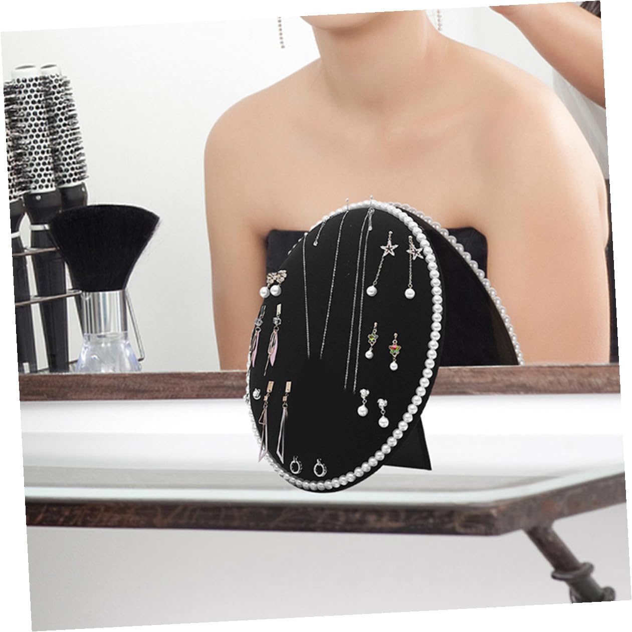 Hemobllo Oval Earrings Storage Rack Large Black Velvet Earring Display Stand Wall-mounted Jewelry Organizer with Necklace Holder for Home Use