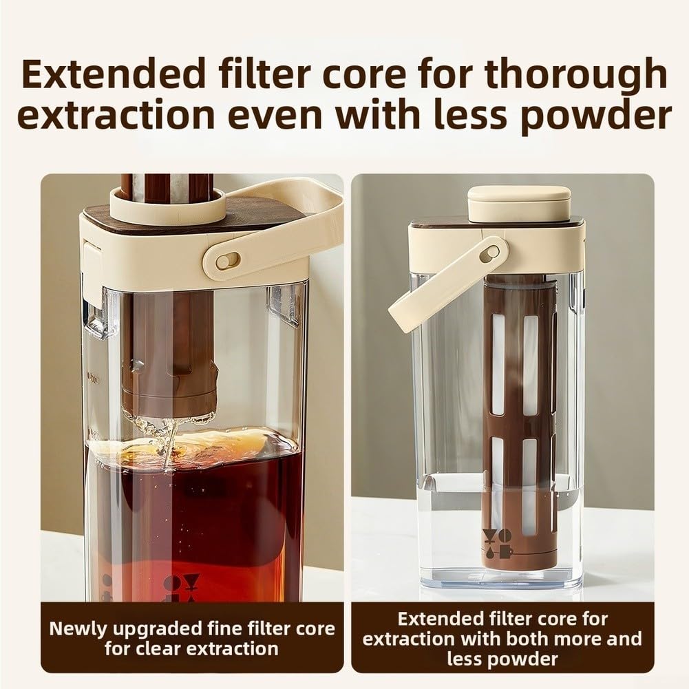 Yhenlovtt Cold Brew Kaffeemaschine, 1000 ml, Krug mit abnehmbarem 350 Mesh-Filter und auslaufsicherer Dichtung für kaltgebrühten und Eistee (Kaffeefarbe)