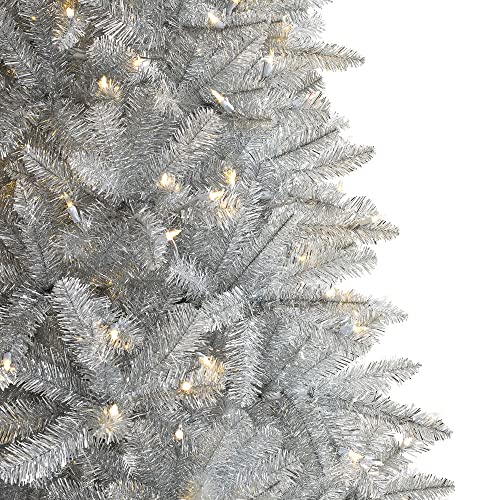 Treetopia Luxe Pure Platinum 6 Ft Artificial Prelit Full Bodied Tinsel Christmas Tree Holiday Decoration, White Led Lights, Premium Stand & Foot Pedal #TOP1