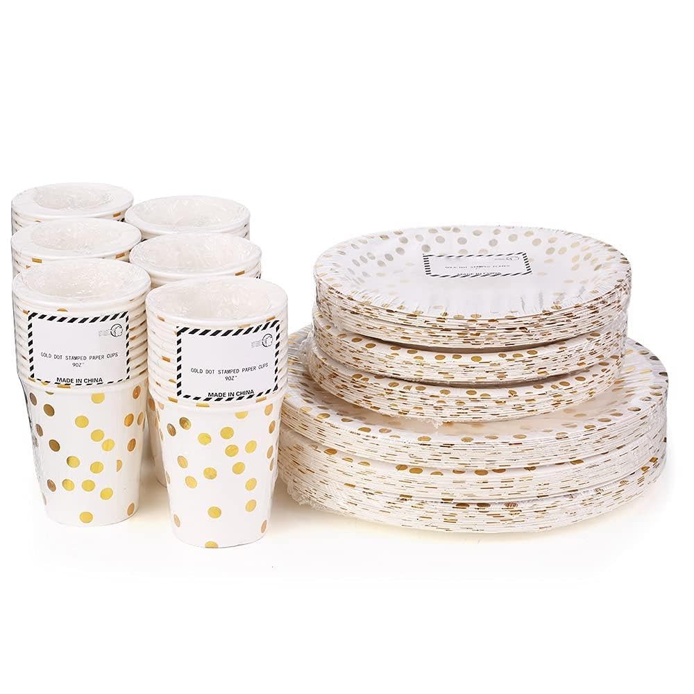 180pcs jednorazowe kubki papierowe Zestaw Golden Polka Dot Drinkware naczyń do zgromadzeń Wesela DIY Projekty