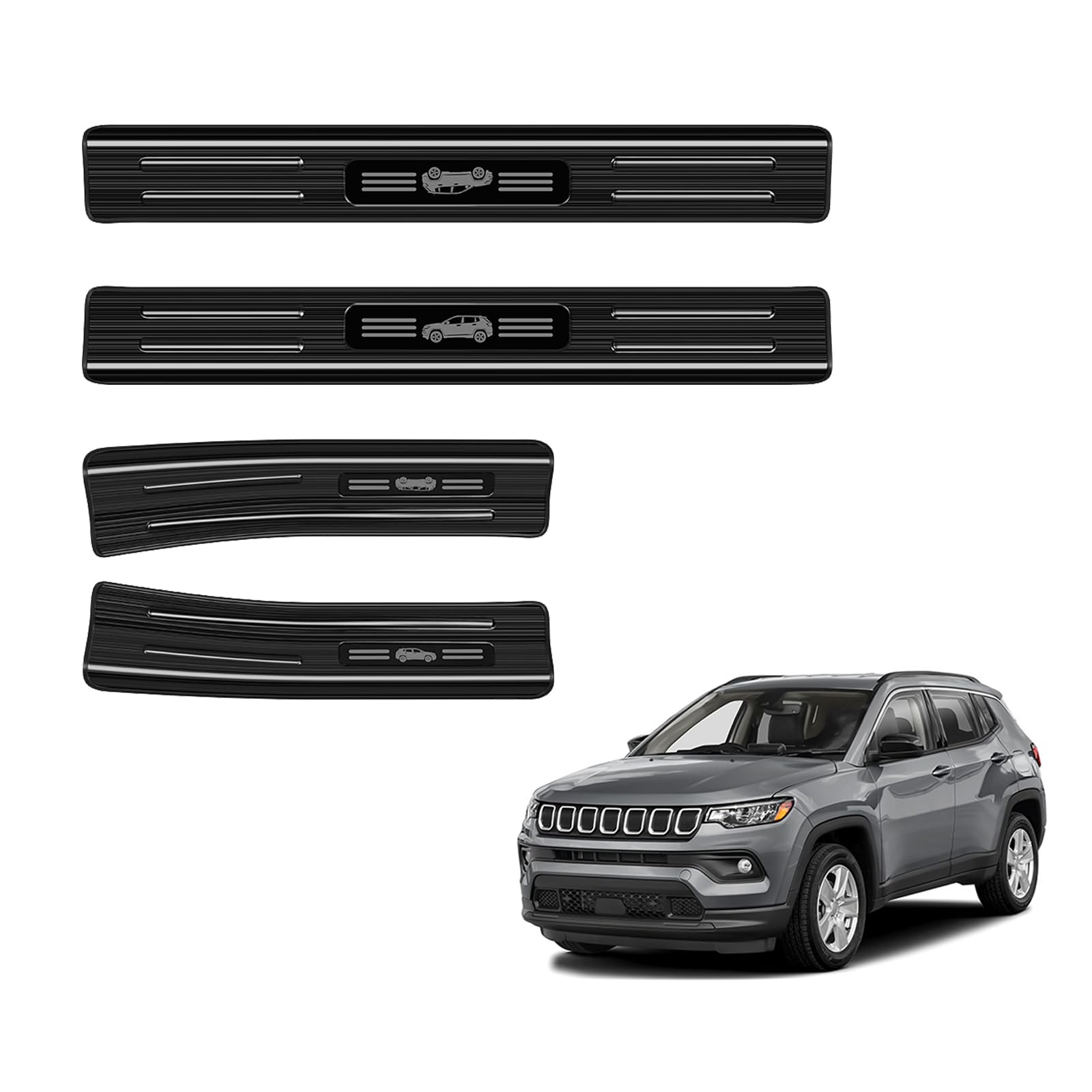 PeakPurit 4PCS Car Door Edge Guards Door Sill Protector for Jeep 2022-2025 Compass Accessories Black Brushed Stainless Steel Material Car Door Threshold Protection