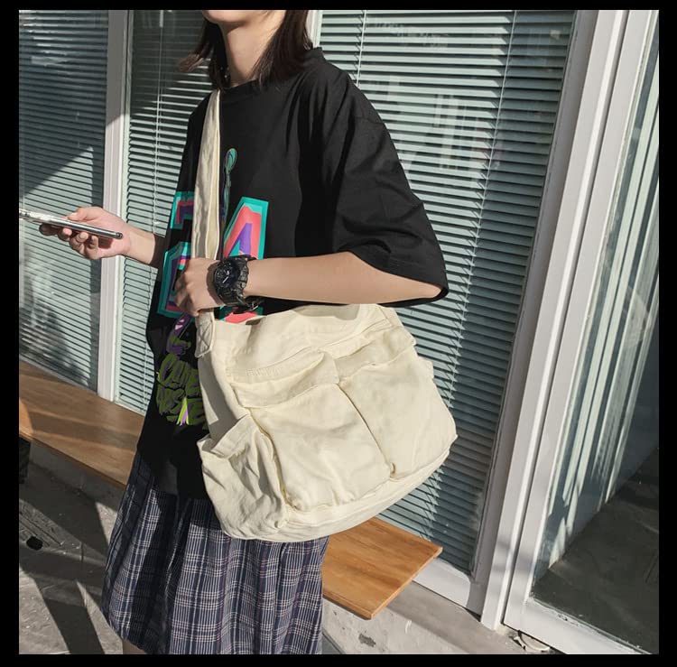 Image of Women Shoulder Bags Canvas Tote Bag Handbag Large Hobo with Pockets Work Bags for Women and Men
