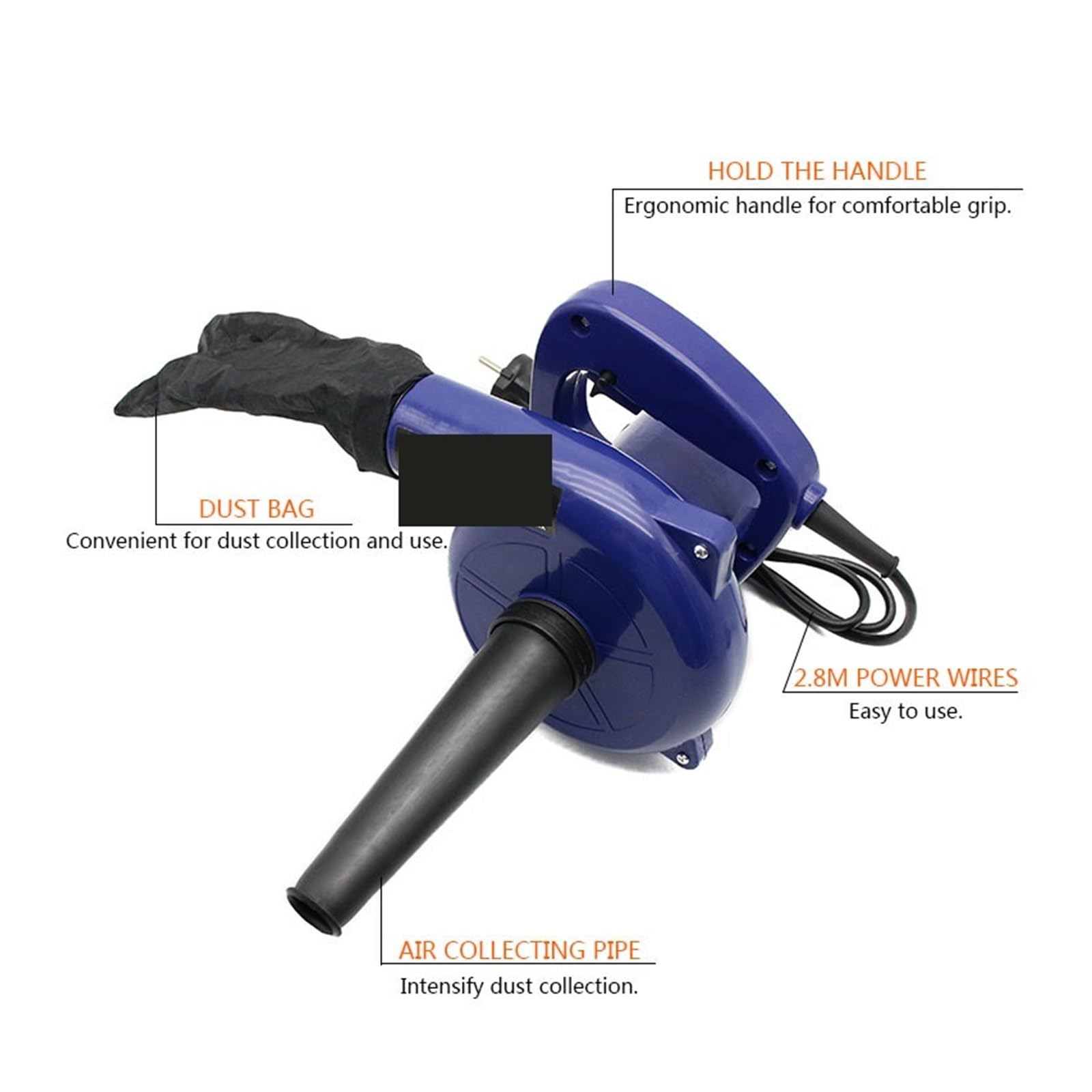 1 aspiradora de Ordenador, soplador Aire Industrial eléctrico, Polvo, colector, 600 W, 220,Alta Velocidad