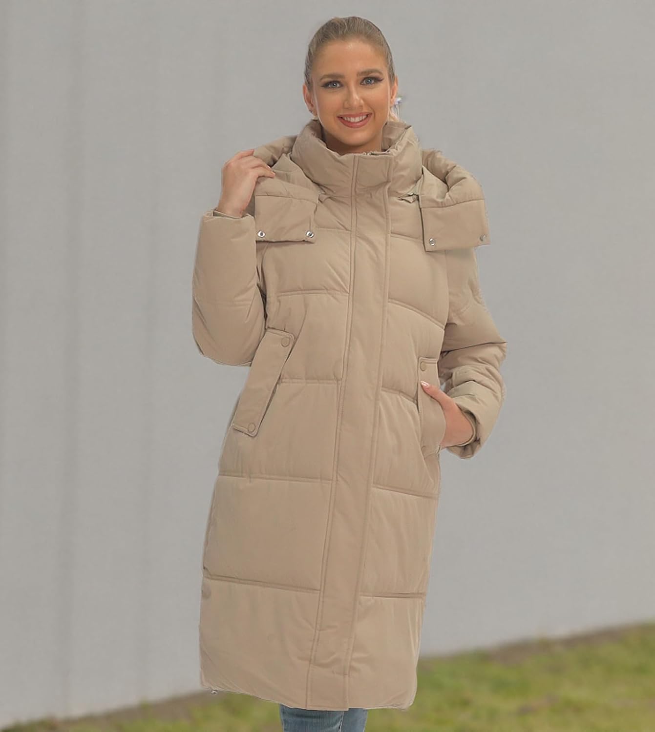 Long Puffer Jacket for Women Hooded Quilted Jacket Padded Warm Winter Thick Coat with Pockets - Image 7