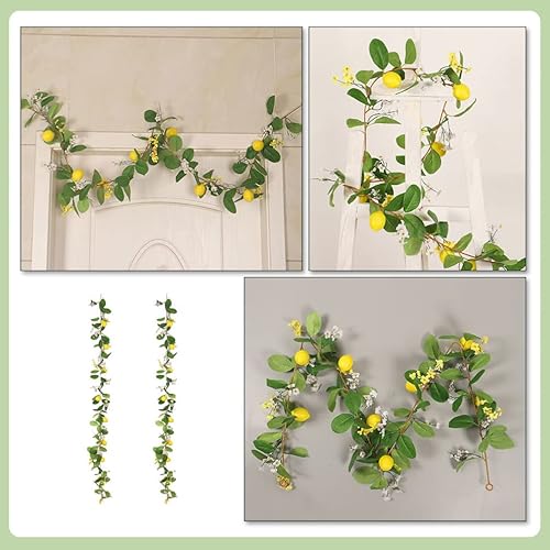 Miniatura 5 de Happyyami Guirnalda de limón artificial para decoración al aire libre, guirnalda de frutas de primavera con limones falsos, 2 guirnaldas amarillas