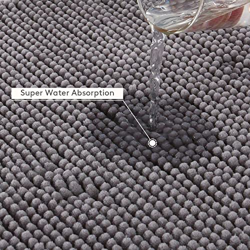 Lifewit Non-slip 80 × 50 cm Chenille Bath Mat, Easy to Clean Bathroom Mats, Soft Shower Rug, Grey - Image 5