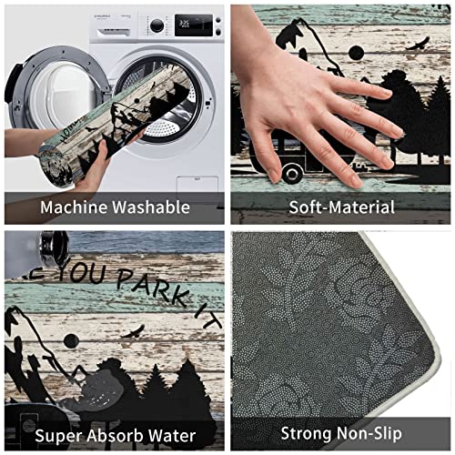 Jedenkuku Home Camper Mountains Tree Vintage Planks Fun Indoor And Outdoor Door Mat Welcome Mat Non-Slip Home Bath Room Decoration Mat Rug Housewarming Gift 23.6In15.7In #TOP3