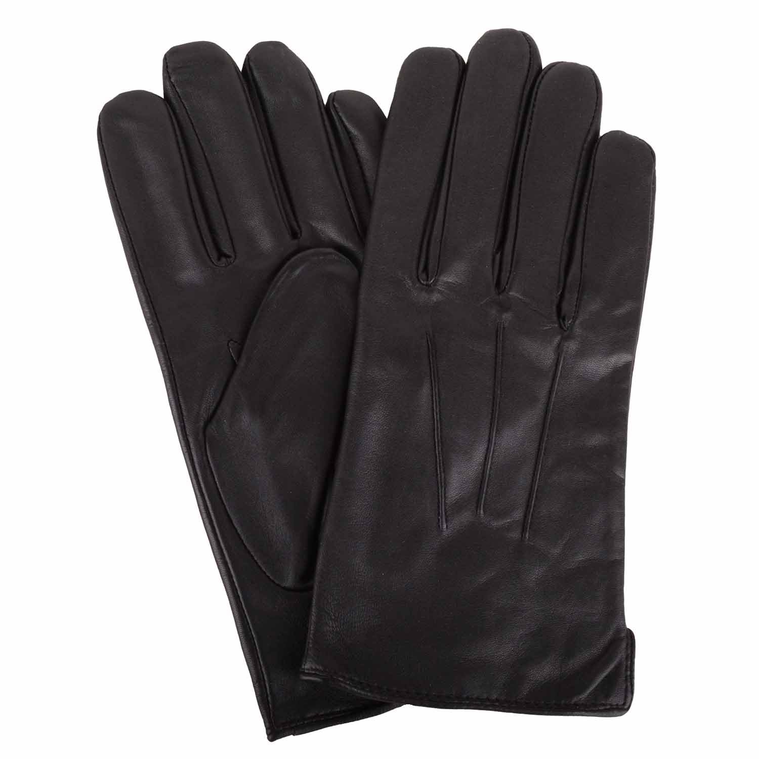 SNUGRUGS Mens Genuine Leather Gloves with Classic Three Point Stitch - Black - Medium