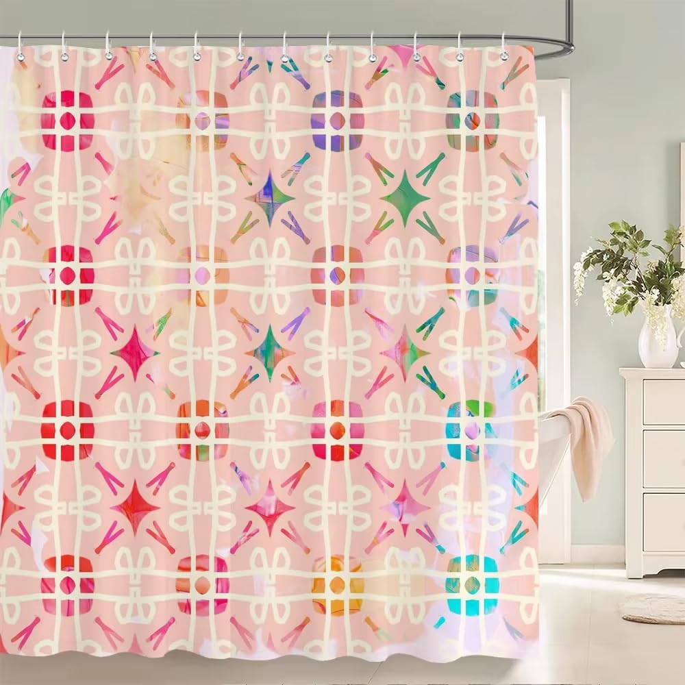 KELAIMI Colorful Geometric Shower Curtain,Modern Simple Bathroom Curtains,Aesthetic Contemporary Quick-Dry Bathtub Curtains with Hooks Style 9 180X210Cm