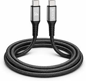 Cabo USB-C 1 Metro 60W Preto, Reforçado, Nylon Trançado, Carregamento Rápido, Tipo C para Notebook, Celular, i.Phone 15, Samsung, MacBook, Resistente