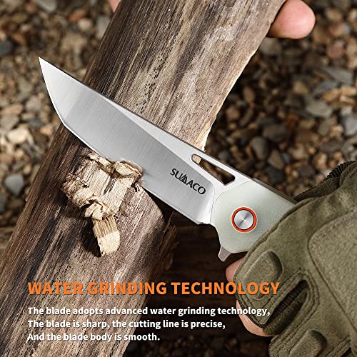 Sumaco Folding Knife Stonewash D2 Steel Balde G10 Pocket Knife For Men Tactical Knife Handle Pocket Knife Edc 3.35" Survival Knives Hunting Camping #TOP3