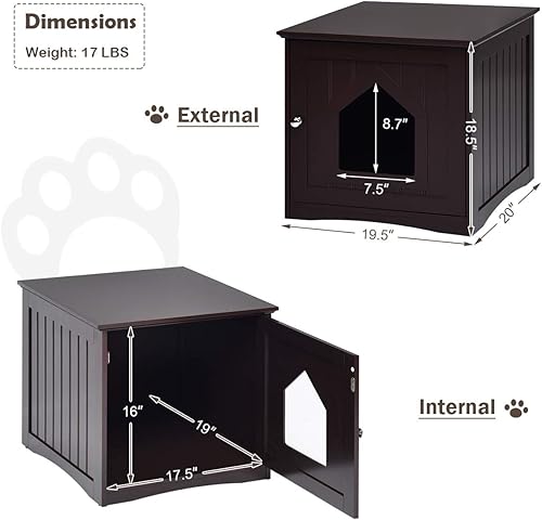 Miniatura 4 de Tangkula Caja de arena para gatos, muebles ocultos, mesita de noche para mascotas con puerta magnética, casa decorativa para gatos, baño interior